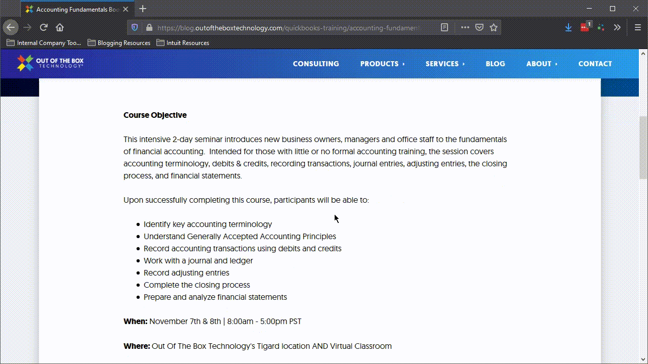 accounting fundamentals bootcamp offered by out  of the box technology