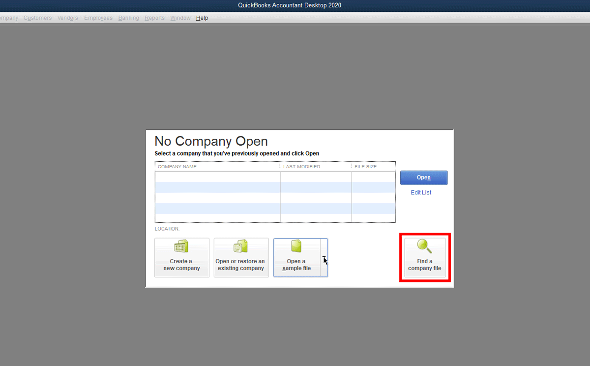 one of the niftiest features in quickbooks desktop 2020 is the find your company file feature. It will a very targeted search for any file type used by QuickBooks: accountant copy, QuickBooks portable file and others!