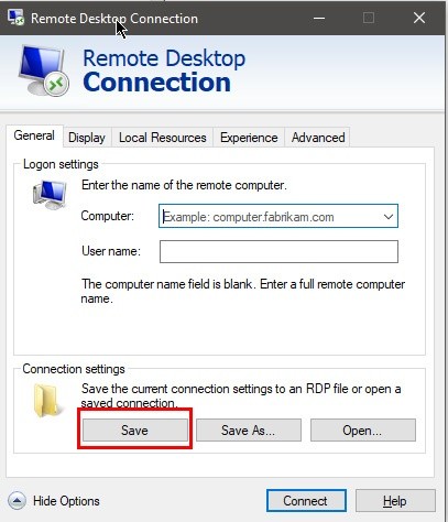 Do the Changes I Make to the Cloud Hosting Settings Become Permanent?  It should be noted the changes made to the aforementioned settings are temporarily placed – when clicking on “Connect“. When you’re done working in your hosted desktop, then sign out; and sign back in, you will not get back into your environment automatically – as many likely expect.  In order to “lock in” your desired setting(s), you would look to the “General” tab of the Remote Desktop Connection window. From there, simply click onto “save“.