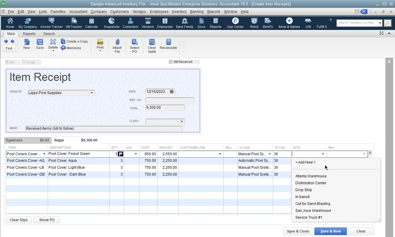 quickbooks inventory turn report by item