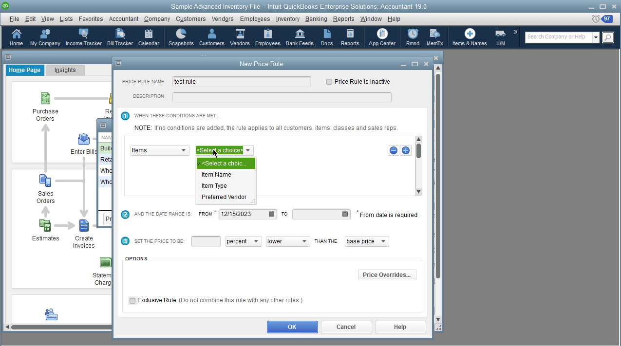 If your busines customer pricing strategy requires greater precision, take a deep dive into QuickBooks Advanced Pricing - available to QuickBooks Desktop Platinum subscribers. It goes beyond Price Levels - where you customize pricing by the customer type. Advanced Pricing avails your business the ability to set multiple pricing conditions: item-based conditions, customer-based, class-based, and sales rep based. These conditions can also be strung together to set a comprehensive price rule, which is then added to your Price Rules List in QuickBooks Desktop Enterprise.