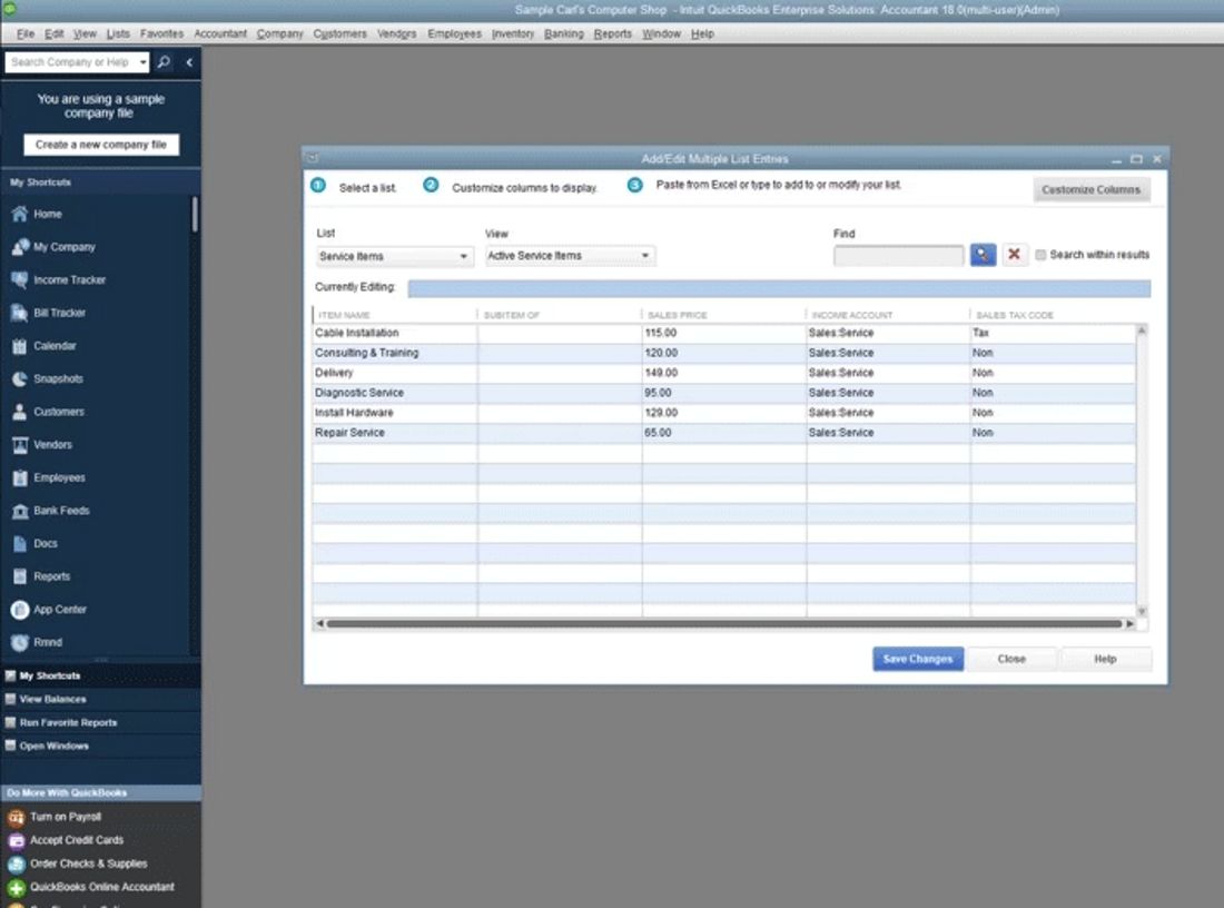 quickbooks 2018 desktop hierarchical list view default